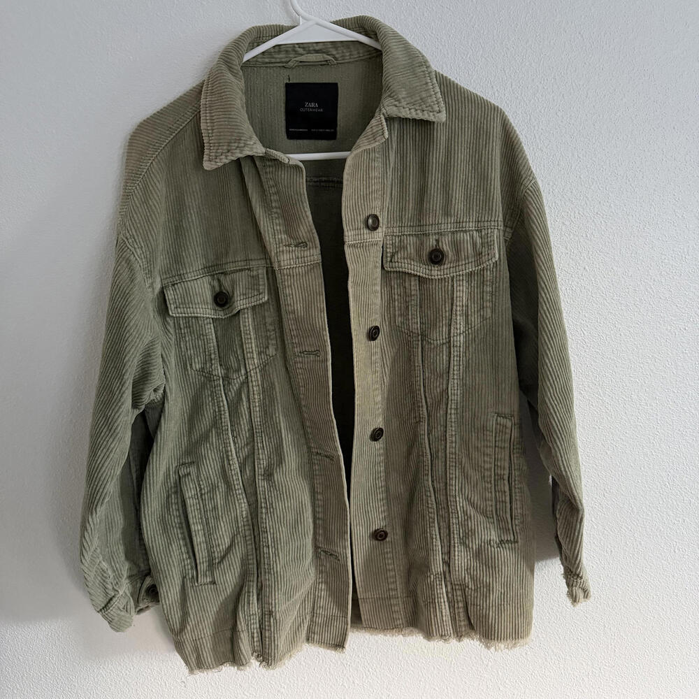 Zara Olive Green Corduroy Denim Jacket Shacket Size Small